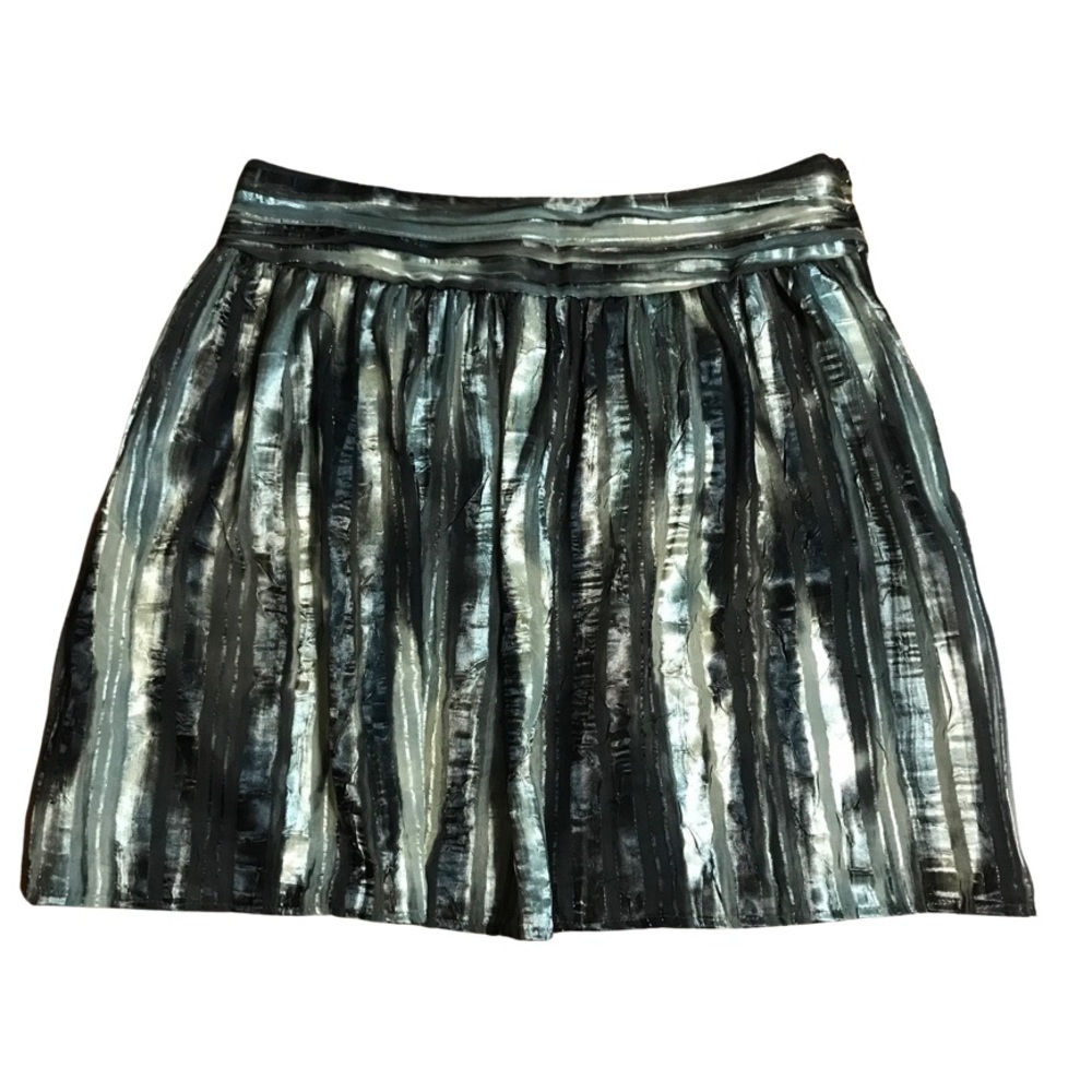 H&M Metallic Black and Silver Striped Midi Skirt